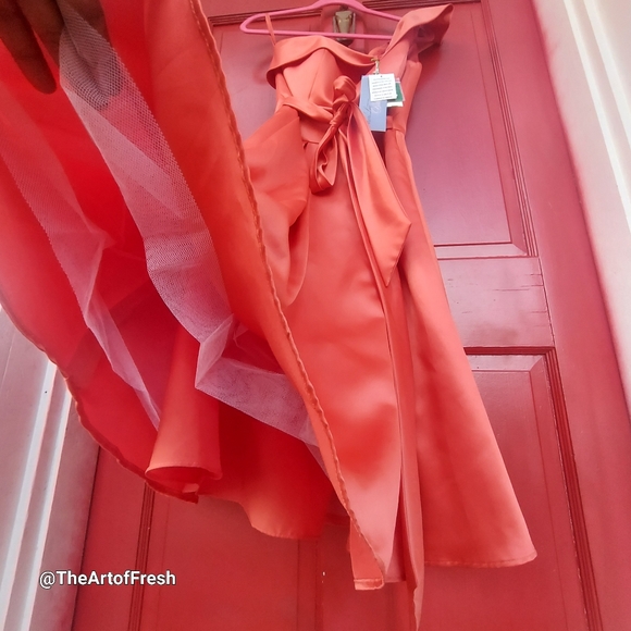 NWT Morilee Off the Shoulder Formal Orange Flounce Midi Formal Prom Dress - Picture 11 of 14